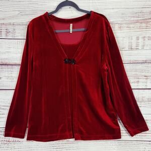 Women's Velour Sweater Set Red Velvet Size XL Retro Cardigan Tank One Piece Set